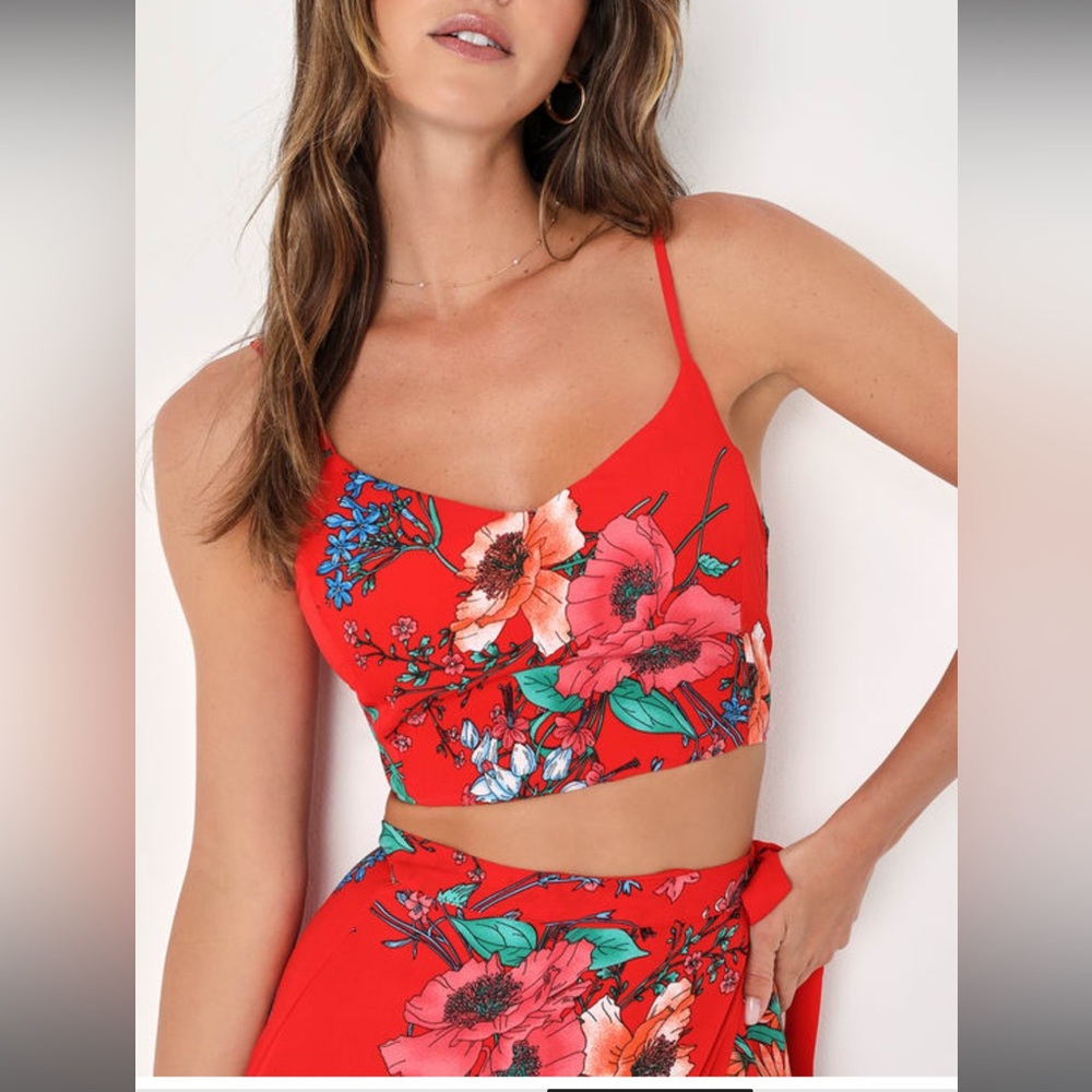 Lulu's Red Floral Maxi Dress - Picture 3 of 10